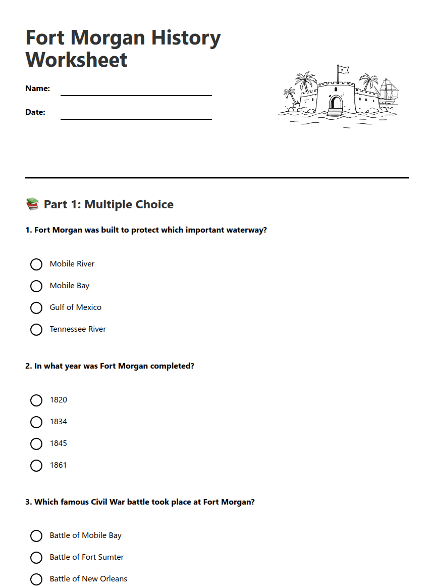 Fort Morgan History Worksheet worksheet preview