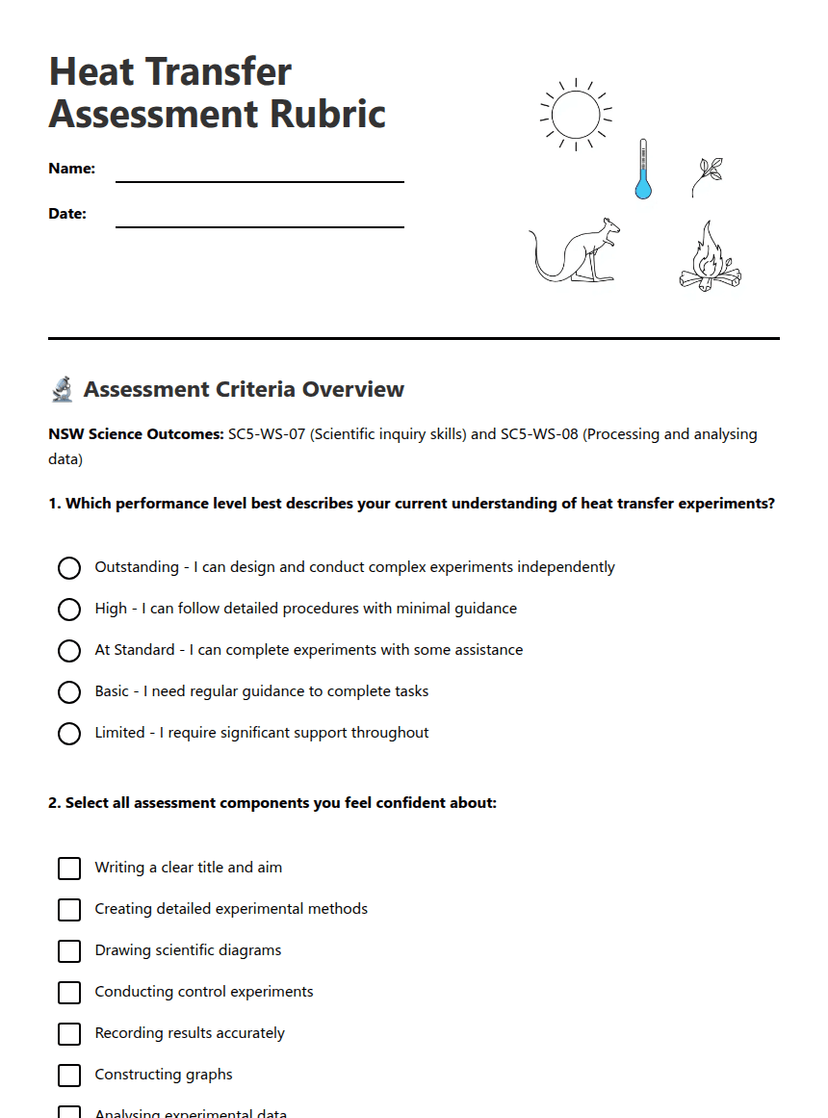 Heat Transfer Assessment Rubric