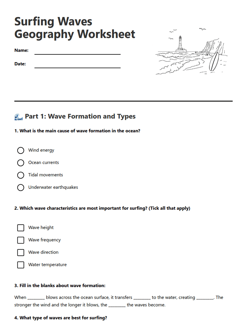 Surfing Waves Geography Worksheet