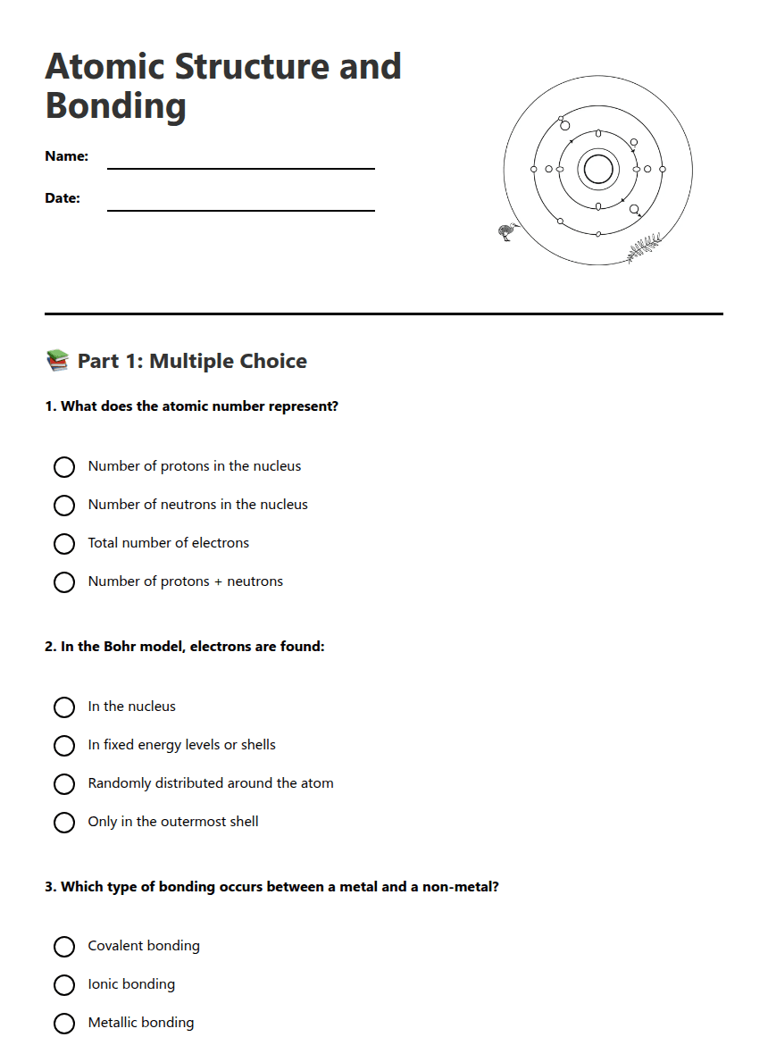 Atomic Structure and Bonding worksheet preview