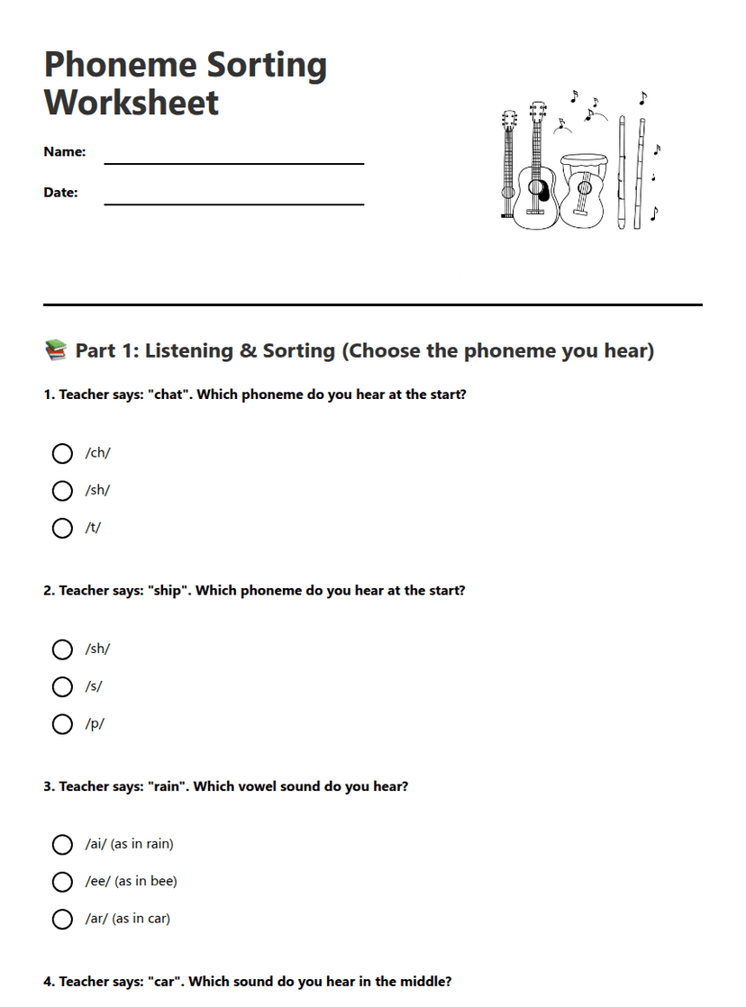 Phoneme Sorting Worksheet