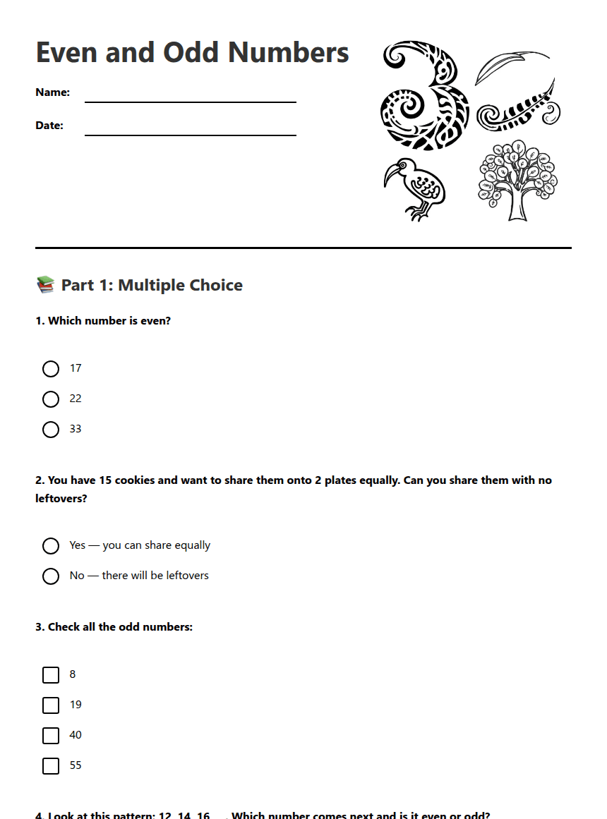 Even and Odd Numbers worksheet preview