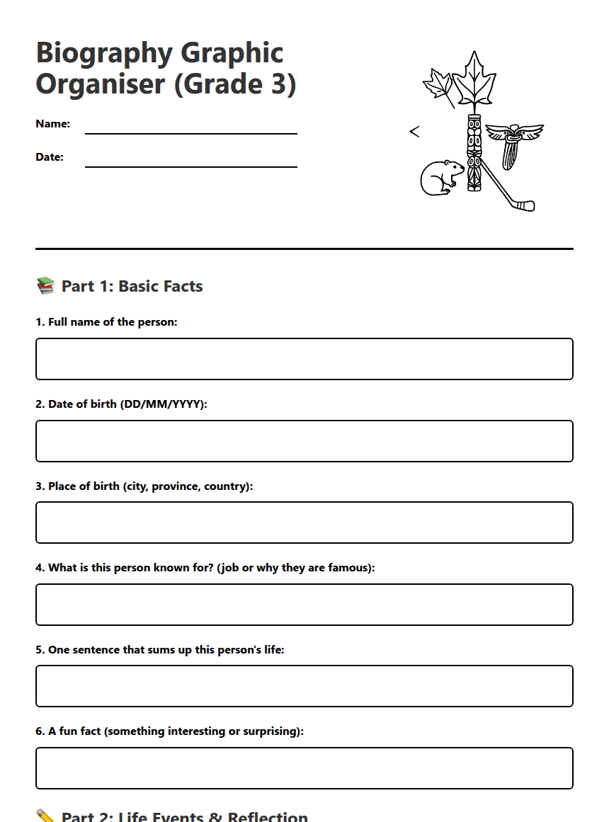 Biography Graphic Organizer worksheet preview