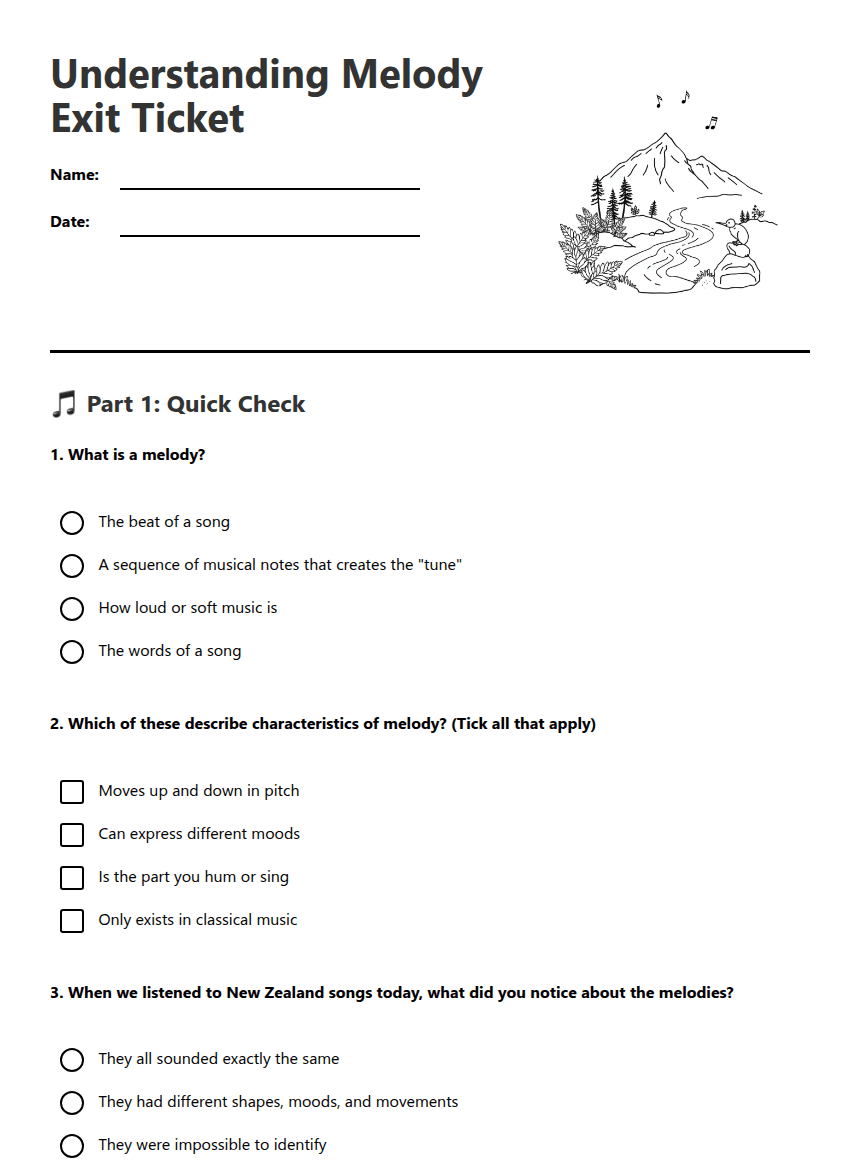 Understanding Melody Exit Ticket worksheet preview