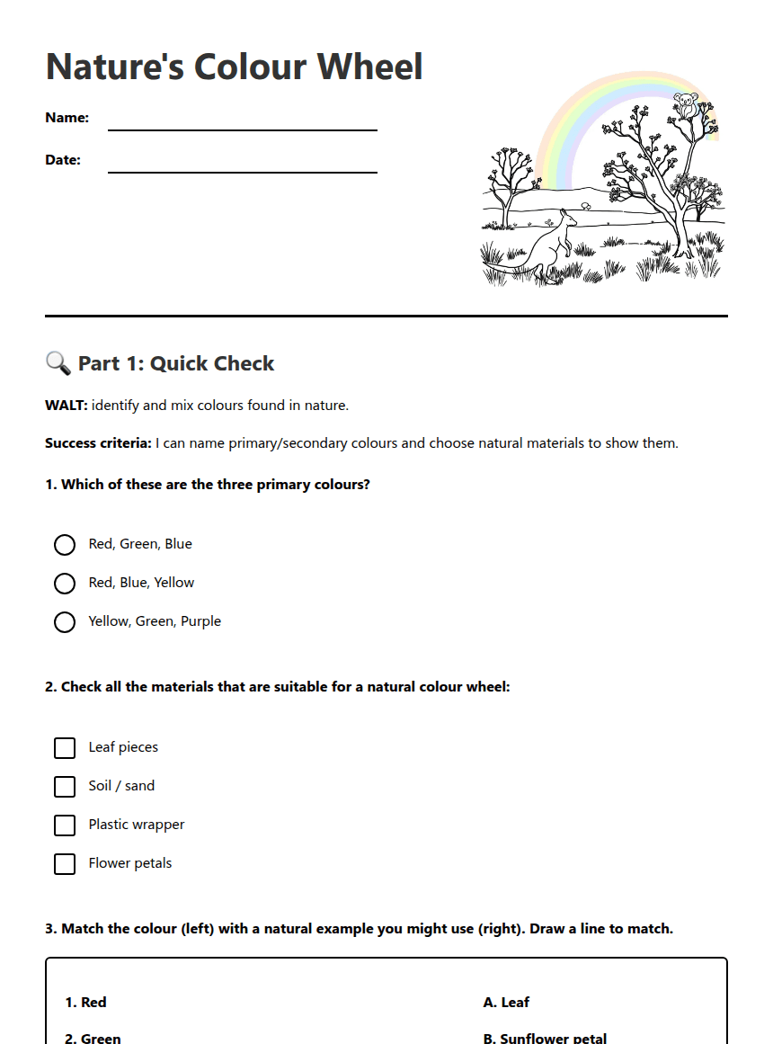 Nature's Colour Wheel worksheet preview