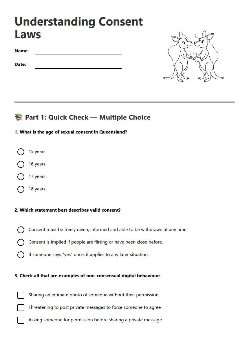 Understanding Consent Laws worksheet preview
