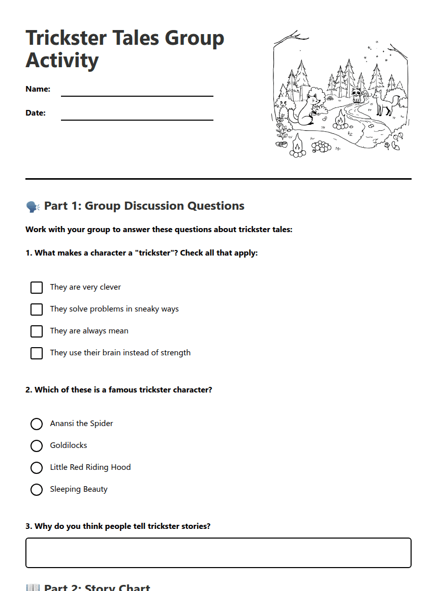 Trickster Tales Group Activity worksheet preview