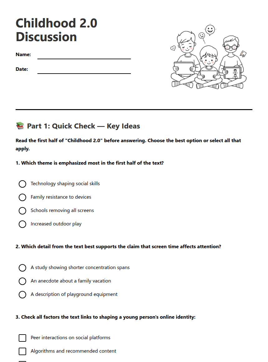 Childhood 2.0 Discussion worksheet preview