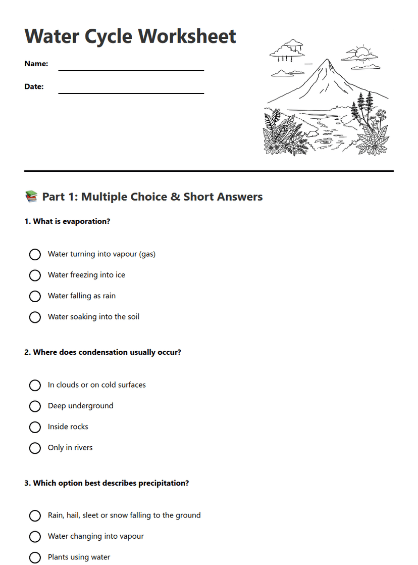 Water Cycle Worksheet