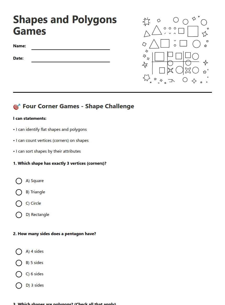 Shapes and Polygons Games worksheet preview