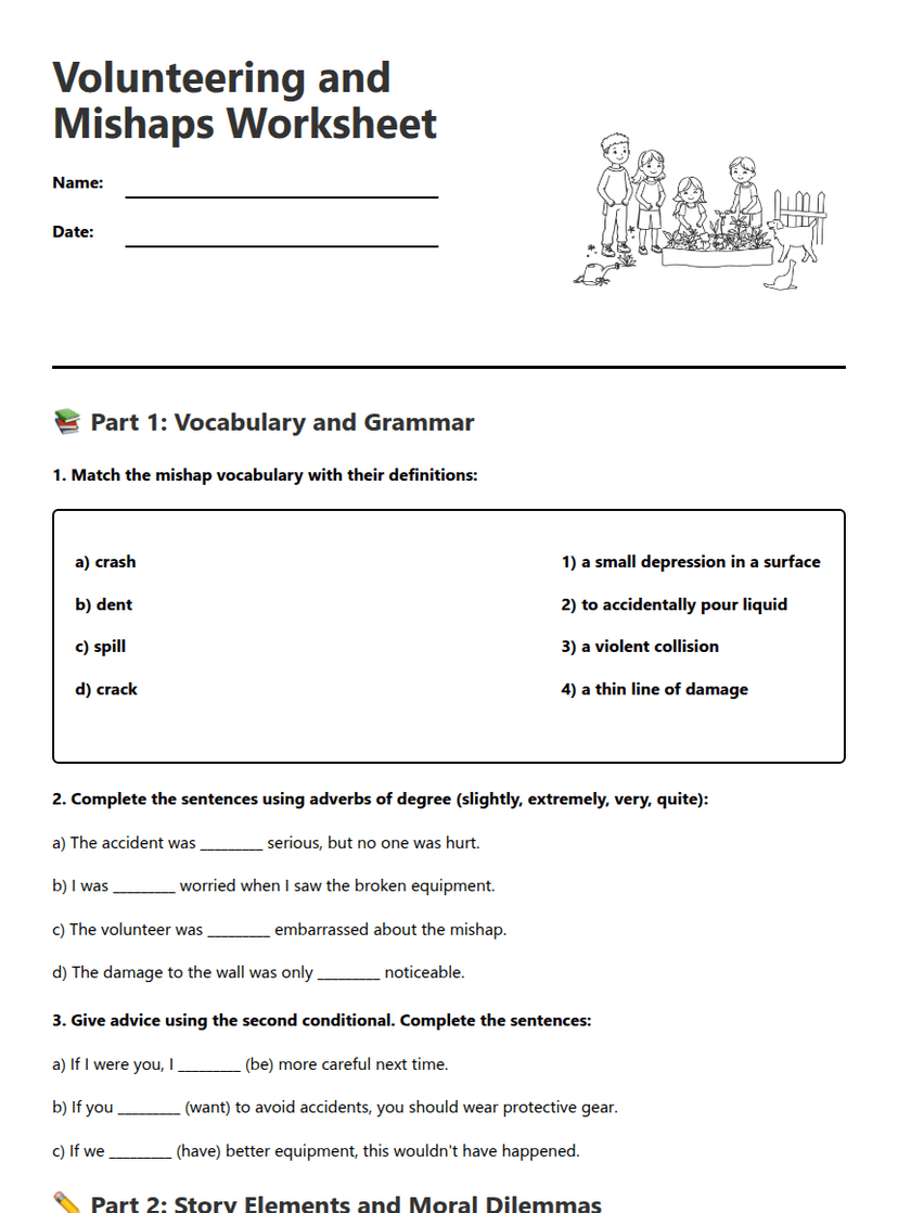 Volunteering and Mishaps Worksheet