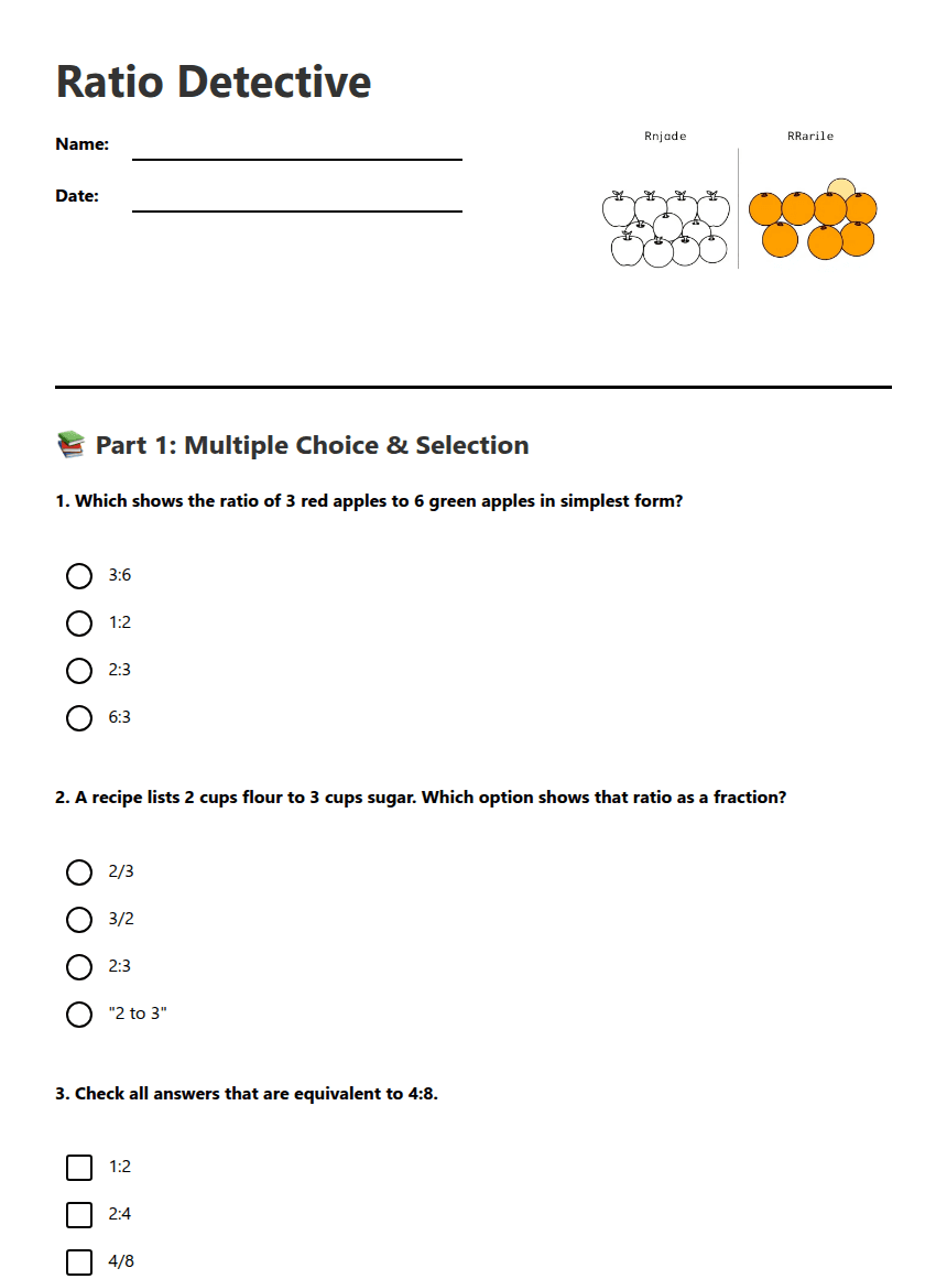 Ratio Detective worksheet preview