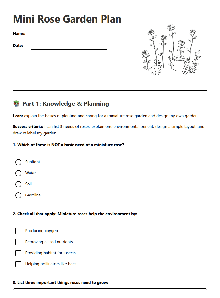 Mini Rose Garden Plan worksheet preview