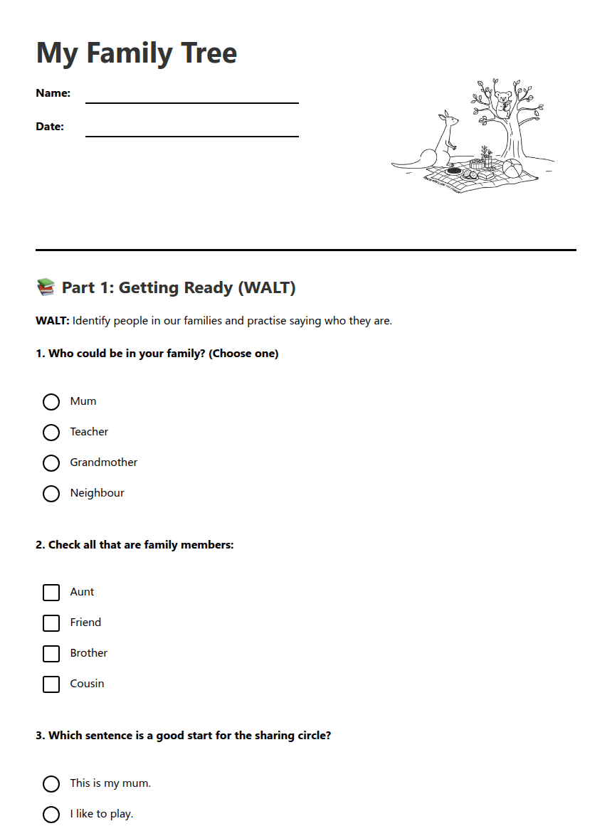 My Family Tree worksheet preview