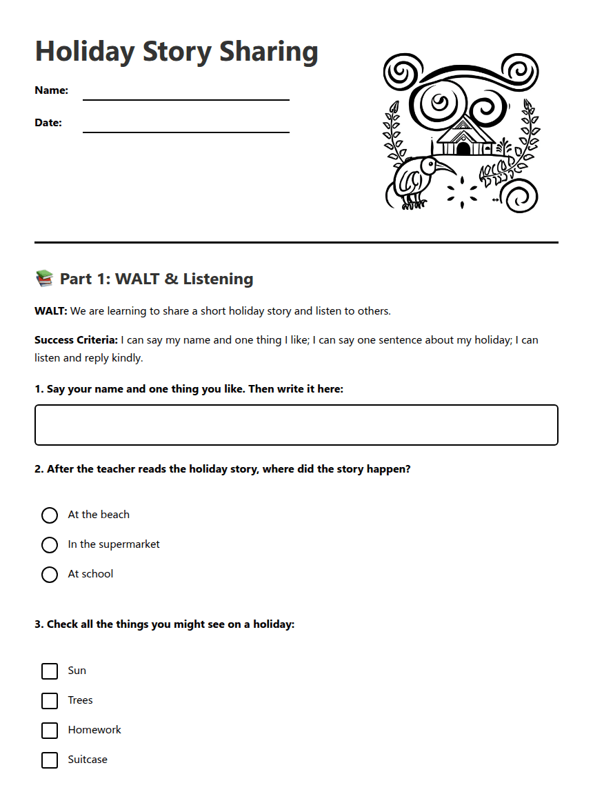 Holiday Story Sharing worksheet preview