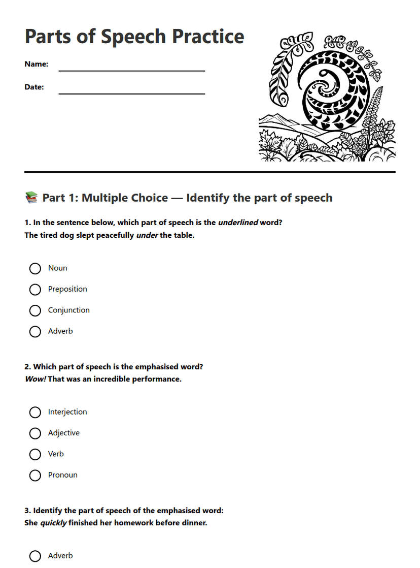 Parts of Speech Practice