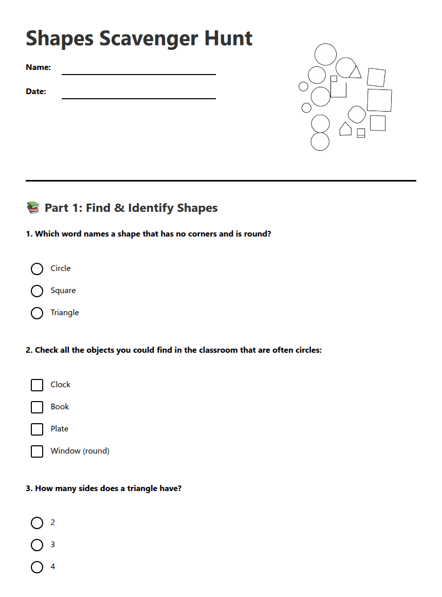 Shapes Scavenger Hunt worksheet preview
