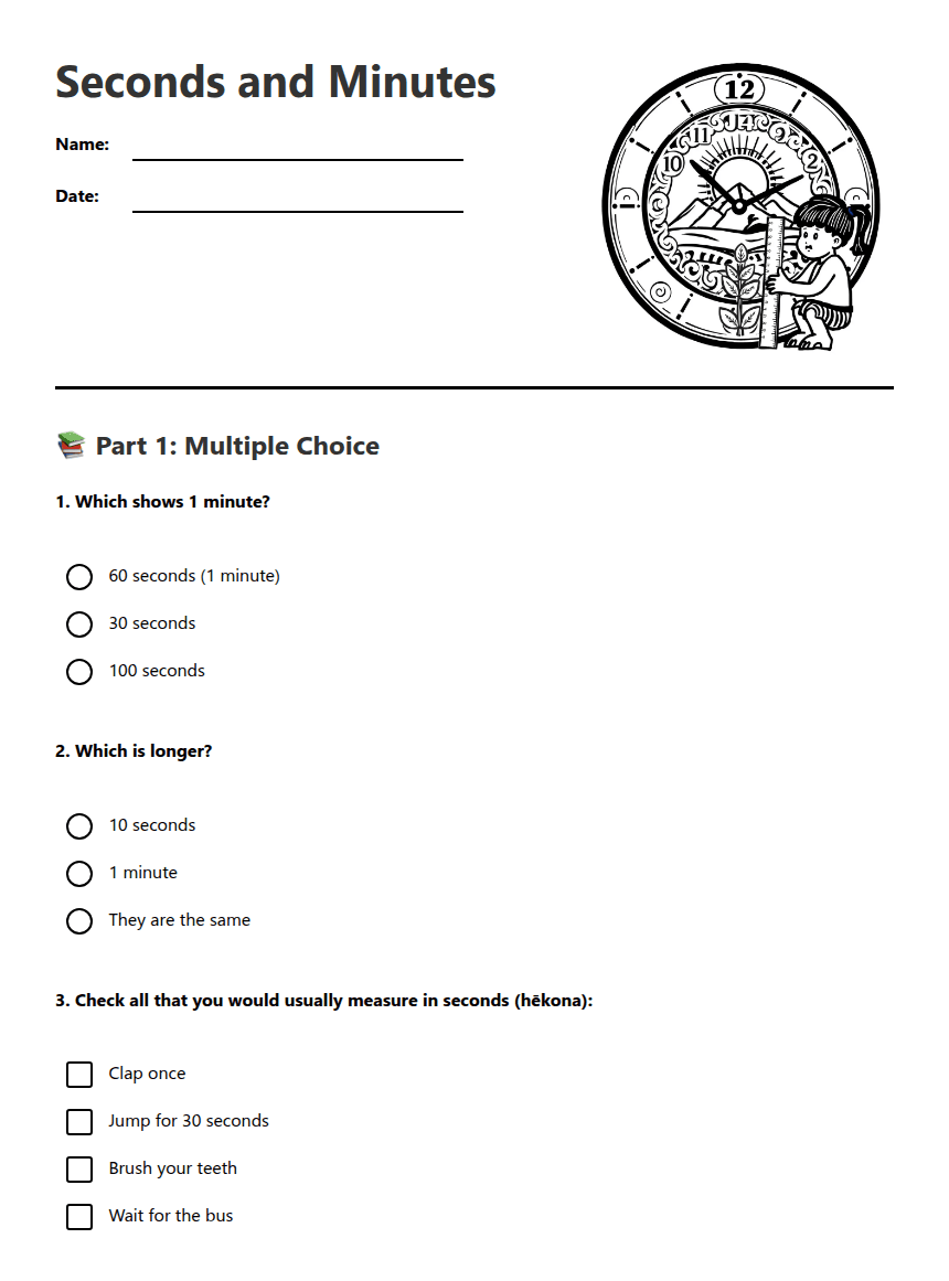 Seconds and Minutes worksheet preview