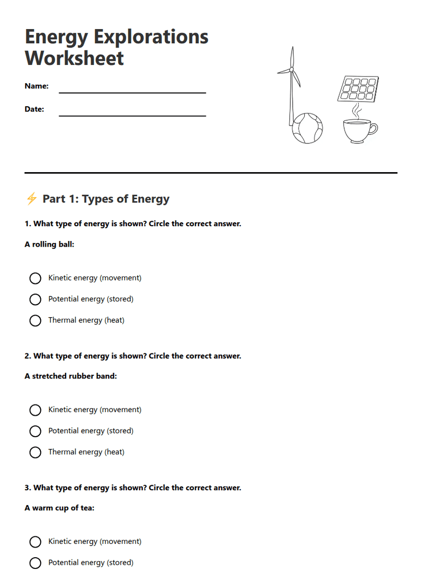 Energy Explorations Worksheet