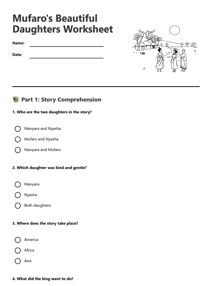 Mufaro's Beautiful Daughters Worksheet